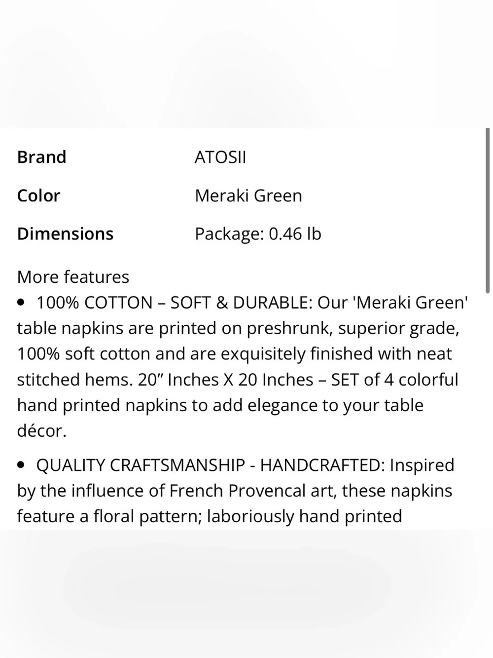 French Floral Cloth Napkins 100% Cotton SQUARE 20x20” (4-pack) MERAKI GREEN